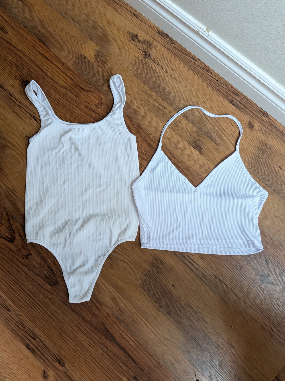 Set Of 2 Joe Fresh White Ribbed Bodysuit with Shein White Halter Cropped Tank